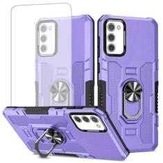 Ueokeird Capa para Galaxy A03S, capa para Samsung A03S SM-A037U com protetor de tela de vidro temperado, proteção resistente com anel de metal suporte magnético capa de telefone para Samsung Galaxy