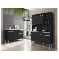Balcão de Pia Tatiane 120 cm e Armário Cozinha Kit Alice Ambiente Pret