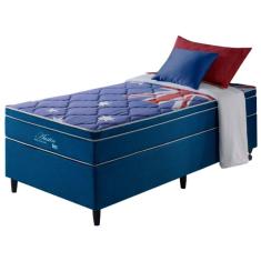 Cama Box Solteiro Azul + Colchão Molas Superlastic Austin Azul