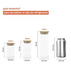 Kit 3 Potes de Vidro para Mantimento com Tampa de Bambu Circular 450/3