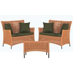 2 Sofá Área e Mesa Igapó Alumínio Pintura Marrom Corda Náutica Estofado Impermeável Almofada 13 Trama