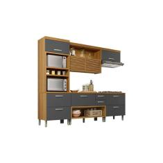 Cozinha Completa Princesa 4 Peças 3 Portas 3 Gavetas MDF 200cm Branco Freijo Grafite