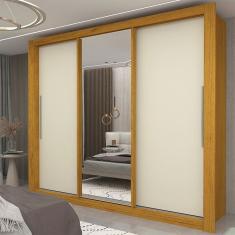 Guarda Roupa Casal 3 Portas 1 Porta Espelhada Milão Yescasa Naturale Off White