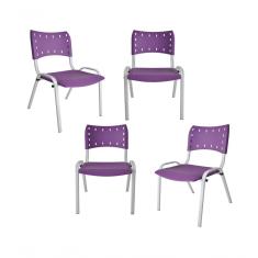 Kit 4 Cadeiras Iso Para Escola Escritório Comércio Roxo Base Branca