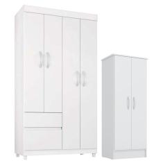 Guarda Roupa Infantil Lótus E Armário Multiuso Viena Branco Brilho - Demóbile