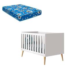 Berço Americano Theo Branco Acetinado Com Pés Madeira Natural E Colchão ? Reller