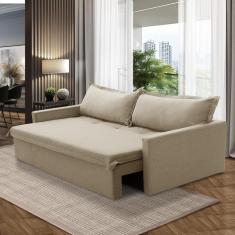 Sofá Sem Caixa Retrátil e Reclinável 1,85m com Molas Kiara Linho Bege Adonai Estofados