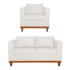 Kit Sofa 2 Lugares E Poltrona Europa Bouclé - Amarena Móveis Cor Branco