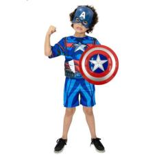 Fantasia Capitão America Com Escudo E Máscara Infantil Heroi - Fantasi
