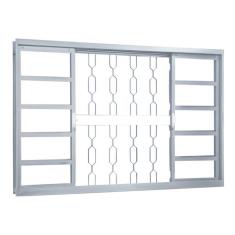 Janela de Correr Aço 4 Folhas com Grade Elo MGM Minas Sul 100cmx150cm Vidro Liso Incolor Branco