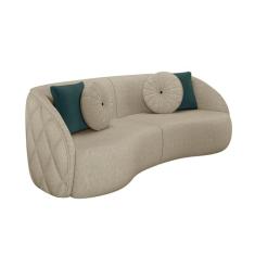 Sofá Decorativo 240cm com Almofadas Redondas Clarke PU Bege G45 - Gran Belo