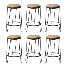 Kit 6 Banquetas Banco Guatemala Estilo Industrial Preto Preto