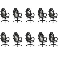 Kit 10 Cadeiras Gamer Atlético Mineiro Cam 3316 Espresso Móveis Preta/branca Preto