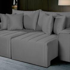 Sofá Living Retrátil com Molas 210 Cm Veludo Veneza Cinza Cinza