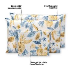 Lençol Casal 3 Pçs Estampado C/ Fronhas Percal 180 Fios 40cm Altura - 