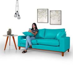 Sofá Living Istambul em Material Sintético - Essencial Estofados, Azul