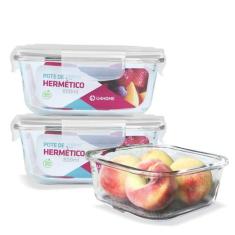 Kit 3 Potes Vidro Hermético Trava Quadrado 800ml Marmita - U4home