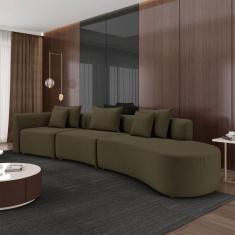 Sofá Curvo Decorativo Kimiko 447Cm 6 Lugares Sala de Estar com Chaise 