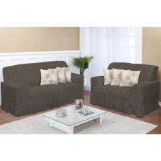 Kit Capa de Sofá Rajada Grafite 2 e 3 lugares Decore 2 peças Textil La