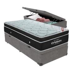 Cama+ Box com Bau Ortobom Colchão Solteiro com Molas Ensacadas, Cinza