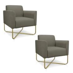 Kit 02 Poltronas Marisa Suede Marrom Rato Base X Industrial - D' ROSSI