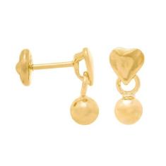 Brinco Infantil Rommanel Banhado A Ouro Coração Com Bolinha 522075, 0