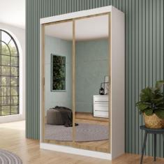 Guarda Roupa Casal 2 Portas 2 Gavetas Espelho Branco Carraro Nero