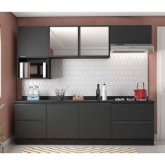 Cozinha Completa Bartira Línea com 7 Portas, 4 Gavetas e 4 Prateleiras - 260cm de largura - Grafite 