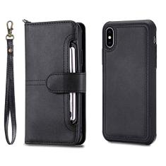 Capa Flip Folio para iPhone 14 Plus 12 13 Pro XR Luxo Carteira de Couro Destacável Capa para Telefone Capa Imã para iPhone 11 XS Max 78, Preto, Para iPhone 8 Plus