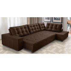 Sofá de Canto Retrátil e Reclinável com Molas 3,00x2,00 Jacke Suede Marrom Adonai Estofados