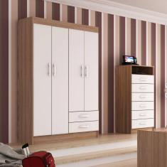 Guarda-Roupa Solteiro 4 Portas 2 Gavetas Atalaia Evidência Móveis Demolição/Branco