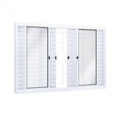 Janela de Aço Veneziana de Correr 100x120cm 6 Folhas com Grade Quadrada Riobras Branco