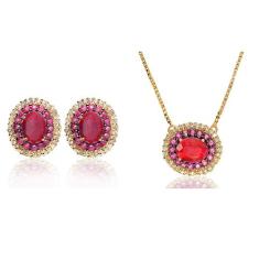 Conjunto Vivid Brinco e Corrente Oval Rubi Ouro Semi Joia
