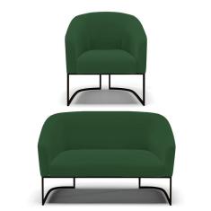 Sofá Namoradeira E Poltrona Base Industrial Preto Stella Veludo D03 - D`rossi Cor Verde