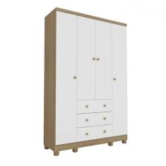 Guarda Roupa Infantil 4 Portas 3 Gavetas Júnior Baby Home Branco Brilh