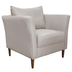 Poltrona Decorativa Sala de Estar Pés Palito Lubbock Couro Off White G