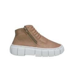 Tênis Botinha sem pelo Casual Plataforma - Charm Calçados, Napa nude, 