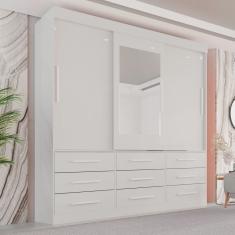 Guarda-Roupa Casal 3 Portas 9 Gavetas com Espelho Luana