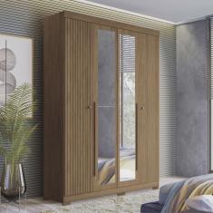 Guarda Roupa Solteiro Ripado 4 Portas 2 Gavetas Antony com Espelhos e Pés