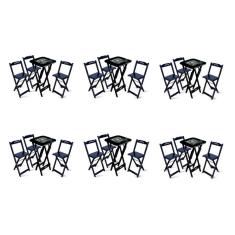 Kit 6 Conjuntos de Mesa Bistrô Dobrável Jack Daniel`s com 3 Banquetas de Madeira Preta