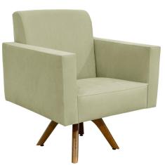 Poltrona Giratória Base De Madeira Suede Bege