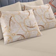 Jogo De Cama Buettner Solteiro Malha Basic Horse 2 Pçs Bege