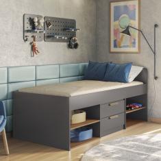 Cama Solteiro 2 Gavetas Conect Santos Andirá Grafite/Jatobá