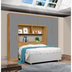 Guarda Roupa Modulado Casal 6 Portas 3 Gavetas Top Cancun Nature/Cinza
