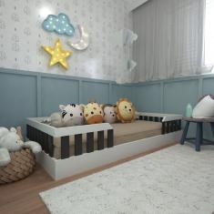 Kit Com Cama Solteiro E Armário Baixo Montessoriano Yescasa Branco/Preto