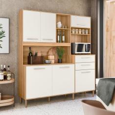 Cozinha Compacta 6 Portas 2 Gavetas Salsa Cristal Freijó/Off White Cristal