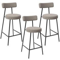 Kit 03 Banquetas Baixa Para Cozinha Sala De Jantar Bar Bancada Milão L02 Bouclê Creme