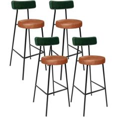 Kit 04 Banquetas Alta Bar Cozinha Sala Jantar Milão L02 Facto Verde Couríssimo Camel