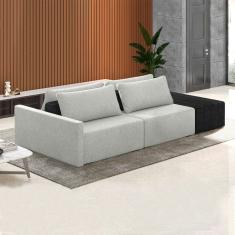 Sofá Ilha Modulado Milos 252cm Puff Lateral Cinza Preto Manchado Linho/pu G33 - Gran Belo