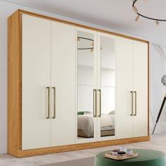 Guarda Roupa Casal Com Espelho 6 Portas 6 Gavetas Argos-peroba-off White Made Marcs